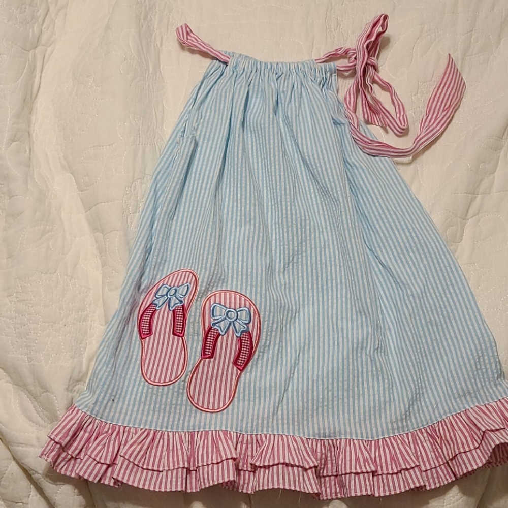 Blue and pink seersucker flip flip sundress 4T